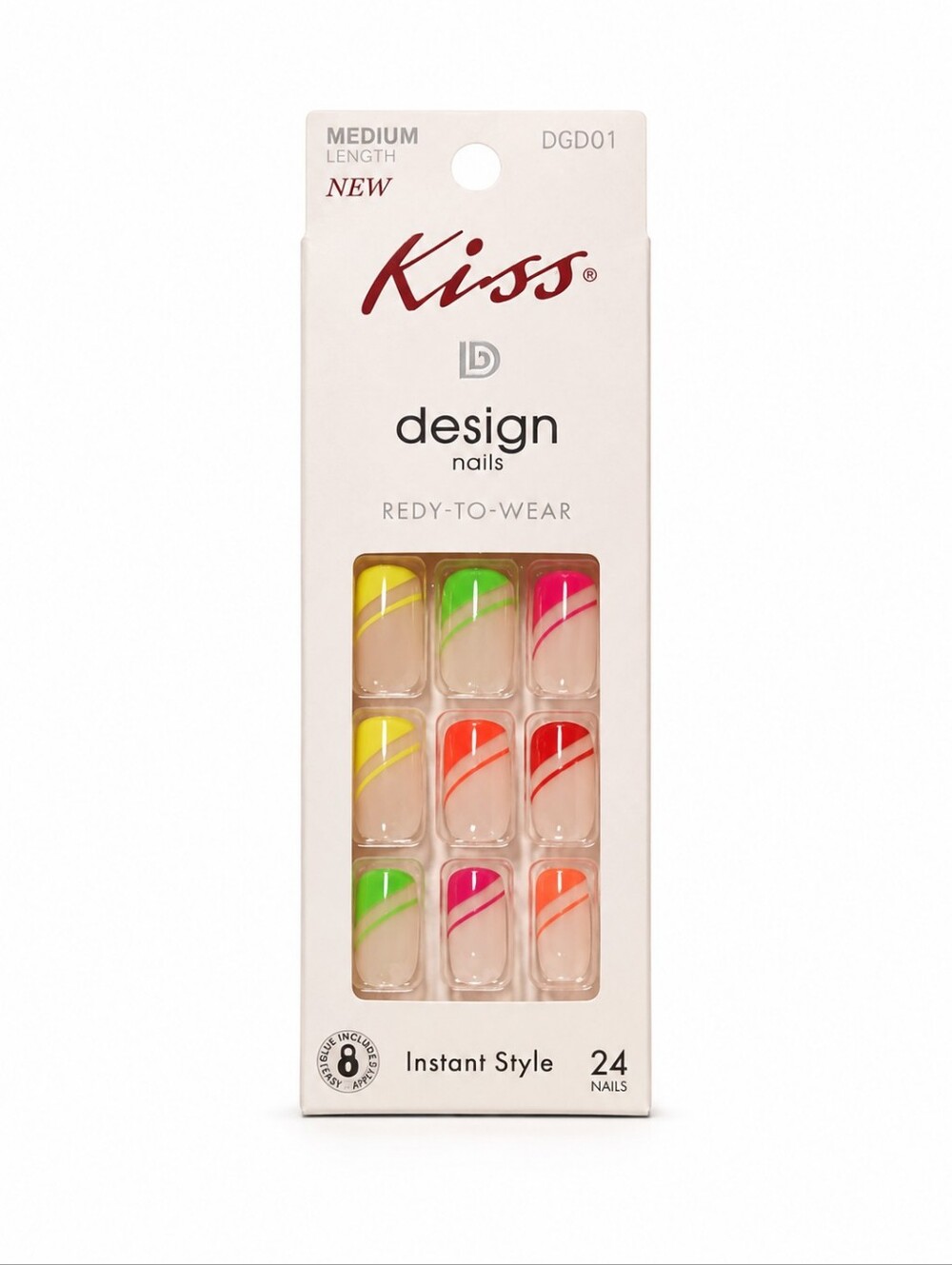 50 x KISS Ready To Wear Instant Style Design Nails Medium Length Home Run 24 ct